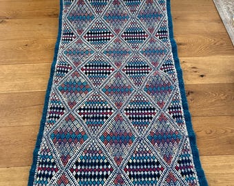 Moroccan Wool Kilim Runner, Handwoven Wool Runner, Blue Runner, Boho Runner, Tunisian Margoum Runner, Corridor Runner, 80 x 280 cm