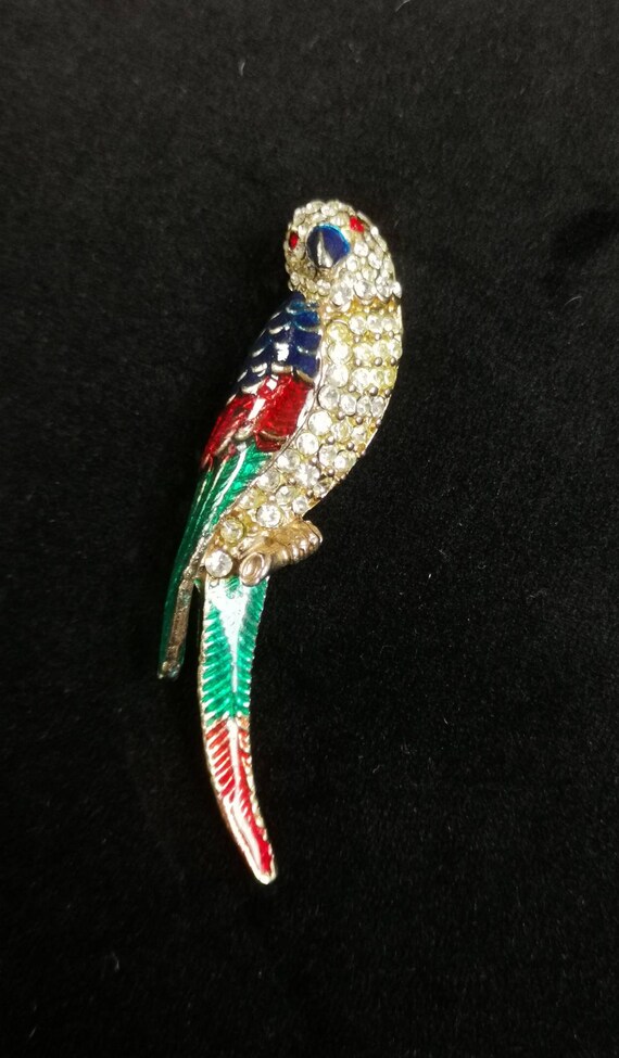 Vintage Mid Century enamelled parrot brooch - image 3