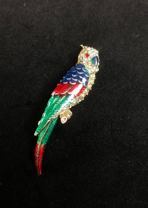 Vintage Mid Century enamelled parrot brooch - image 1