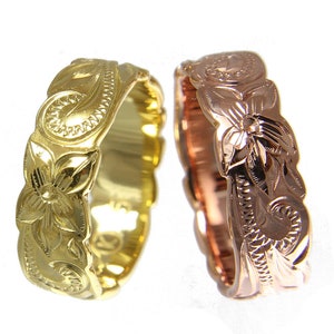 925 Sterling silver yellow or rose gold plated Hawaiian plumeria flower 8mm scroll cut out ring