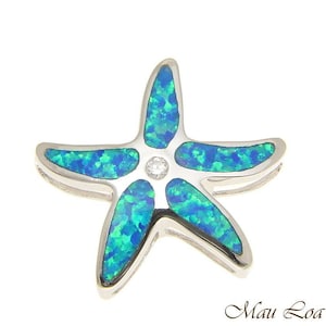 925 Sterling Silver Rhodium Hawaiian Sea Star Starfish CZ Opal Slider Pendant