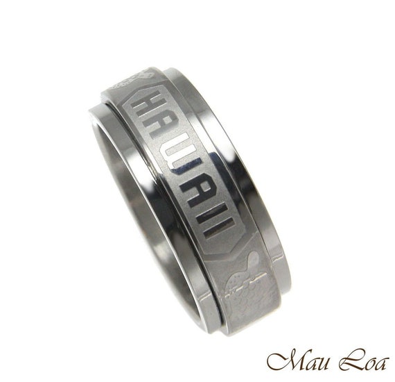 Stainless Steel Spinner Ring Band 8mm Hawaiian Turtle Honu Hawaii