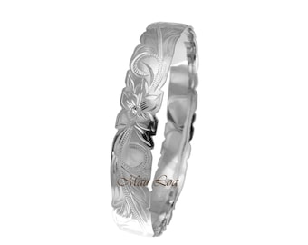 925 Sterling Silver Hawaiian Scroll Plumeria 12mm Cut Out Edge Bangle Size 7-9