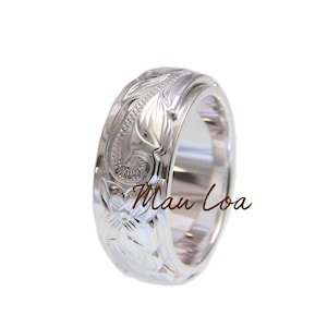 925 sterling silver Hawaiian plumeria scroll 6mm 8mm double band ring