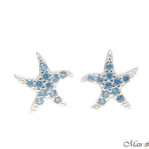 925 Sterling Silver Blue Topaz Hawaiian Starfish Star Post Stud Earrings