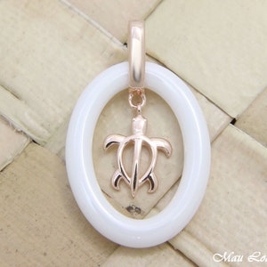 925 Silver Pink Rose Gold Hawaiian Honu Sea Turtle White Ceramic Oval Pendant