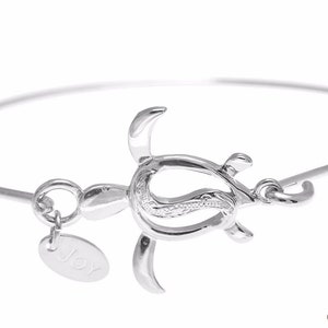 Rhodium Plated on Brass Hawaiian Scroll Honu Turtle Open Bangle Bracelet