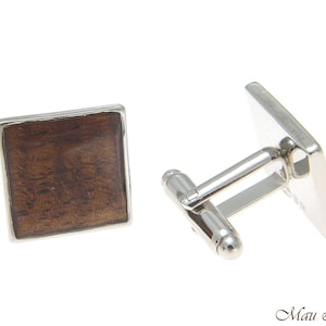 Koa Holz Hawaiian Rhodium Silber vergoldet Messing 16mm quadratisch Form Manschettenknöpfe