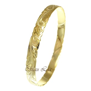 925 Silver Yellow Gold Plated Hawaiian Scroll Honu Turtle 8mm Bangle Size 7-9