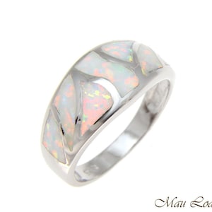 925 Sterling Silver Rhodium Women Men White Opal Ring Size 5-10