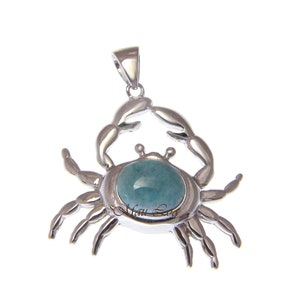 925 Sterling Silver Hawaiian Crab Natural Blue Larimar Pendant Charm