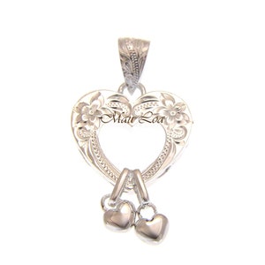 925 Sterling Silver Hawaiian Engraved Plumeria Flower Scroll Heart Pendant