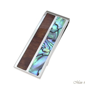 Stainless Steel Hawaiian Koa Wood Abalone Shell 20mm Money Clip Cash Holder