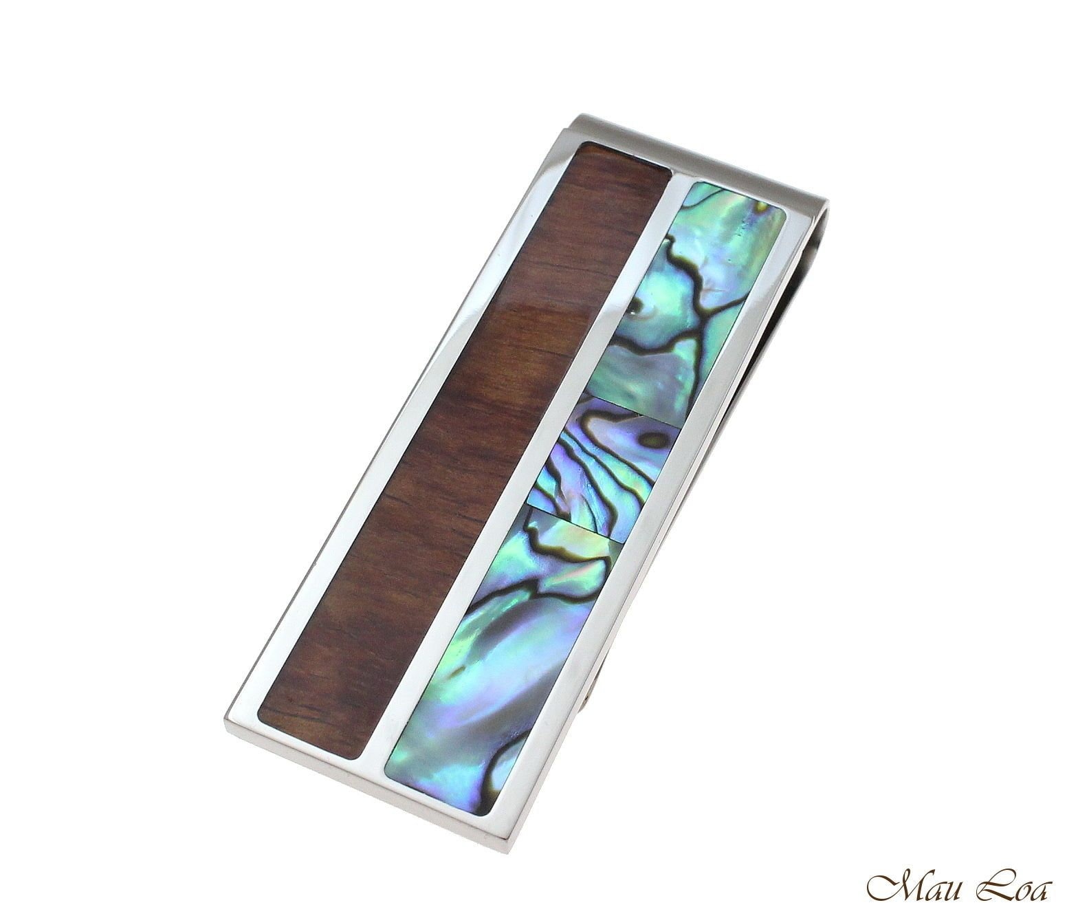 Stainless Steel Hawaiian Koa Wood Abalone Shell 20mm Money Clip Cash Holder