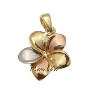 10k Yellow Gold Hawaiian Plumeria Flower Pendant – Handmade Roped Circle Charm - View #7