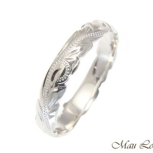 925 Sterling Silver 4mm Cut Out Edge Hawaiian Scroll Hand Engraved Ring Band