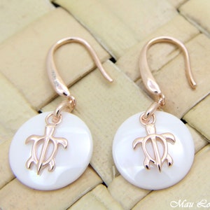 925 Silver Pink Rose Gold Hawaiian Honu Sea Turtle White Ceramic Circle Earrings