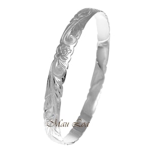925 Sterling Silver Hawaiian Scroll Honu Turtle 8mm Cut Out Edge Bangle Size 7-9