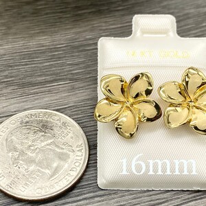 14k Solid Yellow Gold Hawaiian Fancy Plumeria Flower Stud