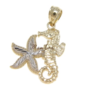 14k solid yellow white gold Hawaiian Jewelry seahorse starfish charm pendent