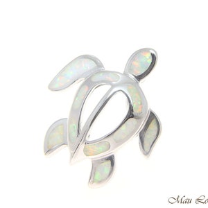 925 Sterling Silver Rhodium Hawaiian Honu Sea Turtle White Opal Slider Pendant