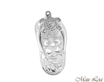 Ciondolo Argento 925 Hawaii - Tavola Da Surf, Tartaruga Honu E Fiore Plumeria Con Zirconi