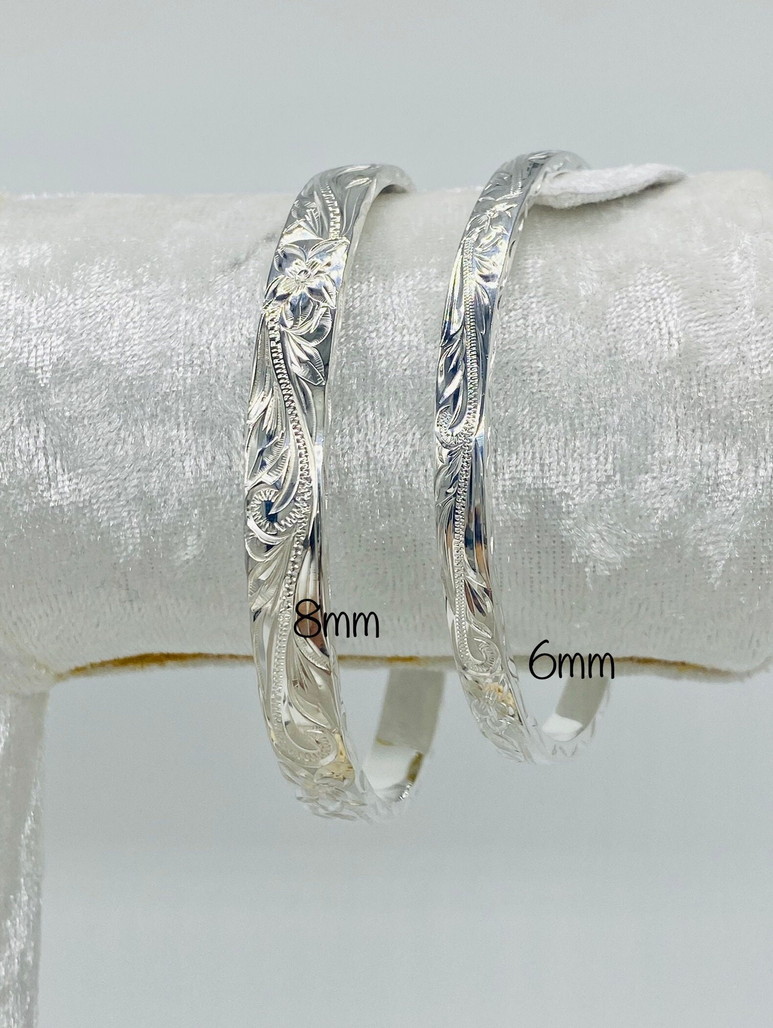 925 Silver Hawaiian Bangle Bracelet – Plumeria Flower Cut Out Edge 6mm – Tennis Style