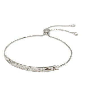 Silver 925 Hawaiian Scroll Plumeria Bar Sliding Bead Chain Adjustable Bracelet