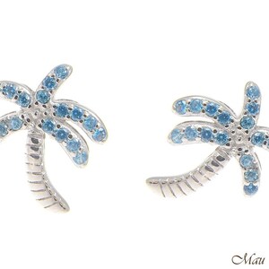 925 Sterling Silver Blue Topaz Hawaiian Palm Tree Post Stud Earrings