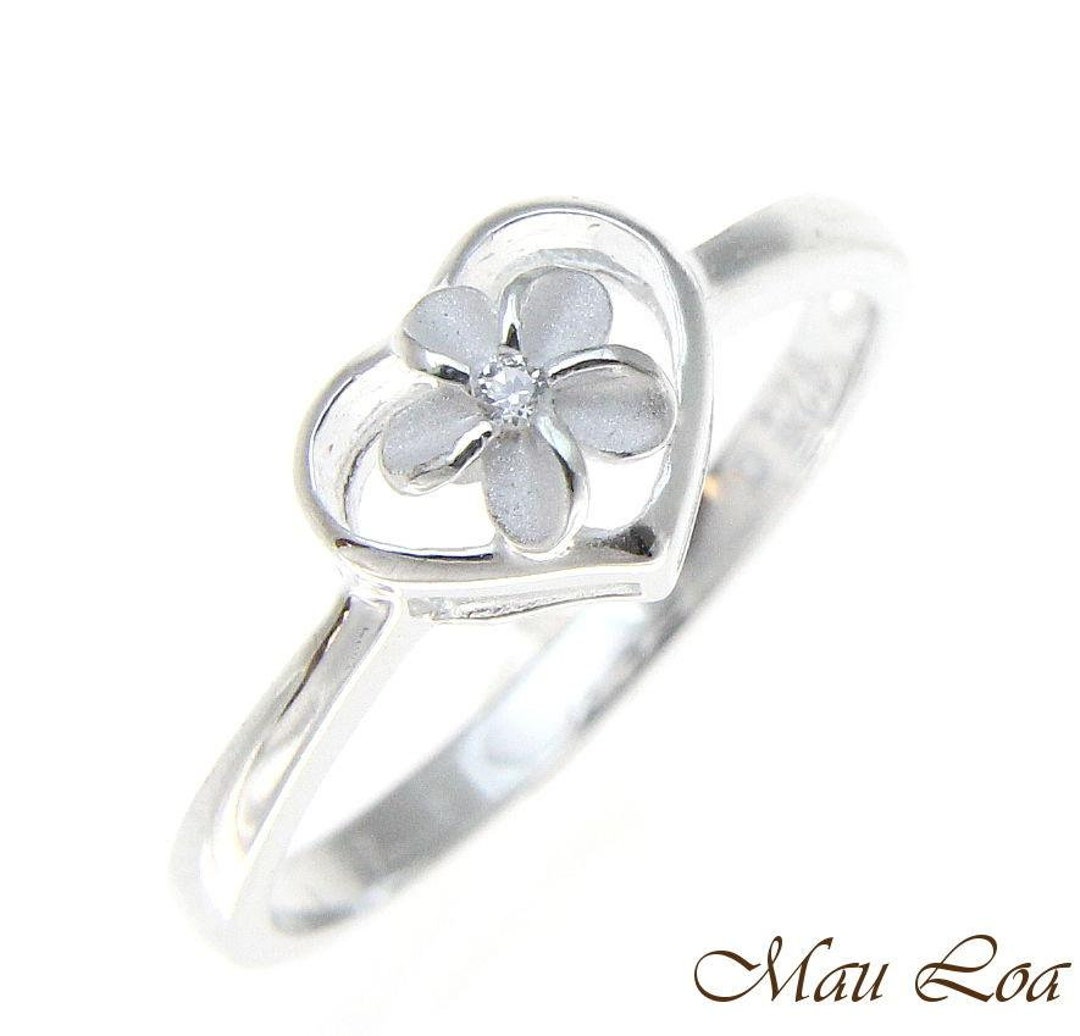 Bague Réglable Fleur De Plumeria Hawaïenne En Argent 925 - Taille Ajustable 2-4 - Occasion