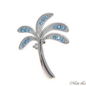 925 Sterling Silver Genuine Blue Topaz Hawaiian Palm Tree Slider Pendant