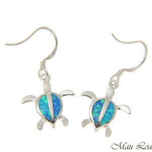 925 Sterling Silver Rhodium Hawaiian Honu Sea Turtle Opal Hook Wire Earrings
