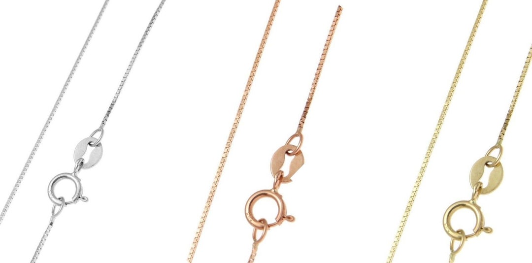 14K Box Kette 0,6mm Gelb Weiß Roségold Federring Italien 16 18 20 22 24