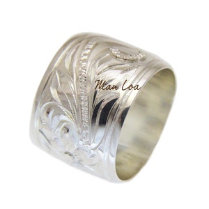 925 Sterling Silber 15mm Hawaiian Plumeria Blumenrolle glatt Rand Band Ring Gr. 4 - 14