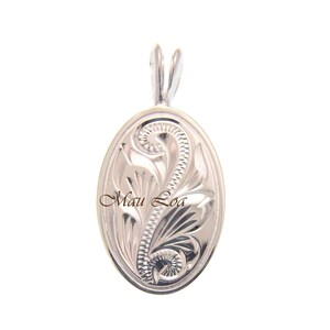 925 Sterling Silver Hawaiian Scroll Engraved Oval Plate Pendant Charm
