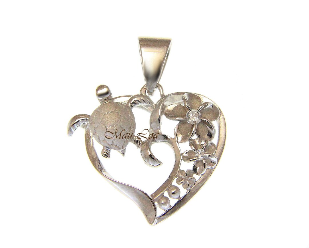 Hawaiian Plumeria Flower Heart Design Silver Necklace Arthur's Jewelry Sterling Silver Hawaiian Plumeria Flower Heart Pendant Hawaiian Flower Jewelry
