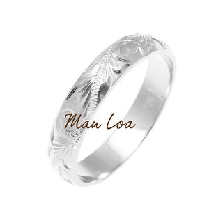 925 Sterling Silver 4mm Smooth Edge Hawaiian Scroll Hand Engraved Ring Band