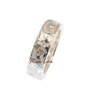 925 Sterling Silver 6mm Hawaiian Scroll Hand Engraved on Side Heavy Ring Band