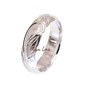 925 Sterling Silver 6mm Hawaiian Scroll Engraved Cut Out Edge Barrel Ring Band