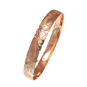 925 Silver Rose Gold Plated Hawaiian Scroll Honu Turtle 10mm Bangle Size 7-9