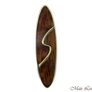 Koa Holz Hawaiian 2 t gelbe Welle Surfbrett Rhodium Silber vergoldet Messing Anhänger