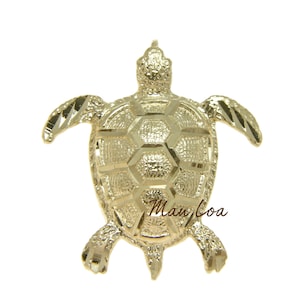 14K solid yellow gold Hawaiian Jewelry 19.85mm diamond cut sea turtle slide pendant