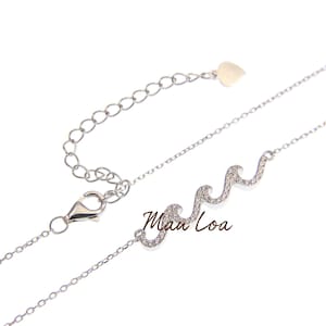 925 Sterling Silver Hawaiian Ocean Wave CZ Cubic Necklace Chain Included 16+2&quot;
