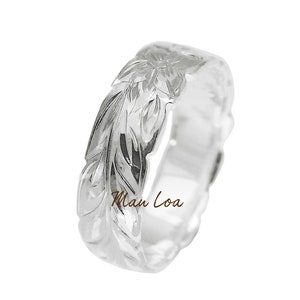 925 sterling silver Hawaiian plumeria flower maile leaf cut out 6mm band ring