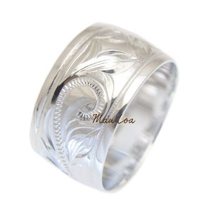 925 sterling silver 10mm Hawaiian plumeria flower scroll smooth edge band ring size 4-14
