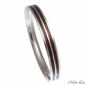 Stainless Steel 8mm Hawaiian Koa Wood Bangle Bracelet Size 7.25-8.25