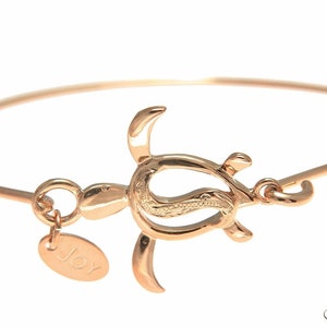Pink Rose Gold Plated on Brass Hawaiian Scroll Honu Turtle Open Bangle Bracelet