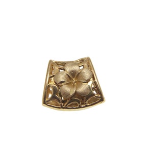 14k solid yellow white rose tricolor gold reversible Hawaiian plumeria slider pendant