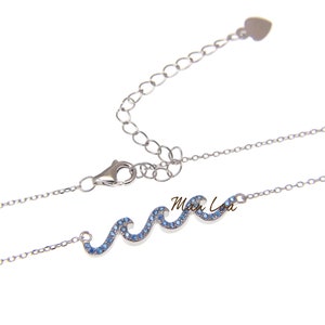 925 Sterling Silver Hawaiian Ocean Wave Blue Topaz Necklace Chain Included 16+2"