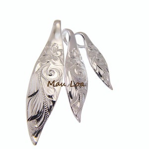 925 Sterling Silver 3 in 1 Hawaiian Engraved Plumeria Scroll Surfboard Pendant